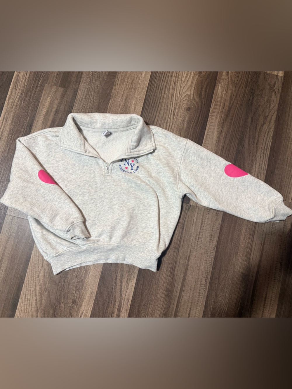 Old Navy Light Gray Kids Sweatshirt with Pink Elbow Patches